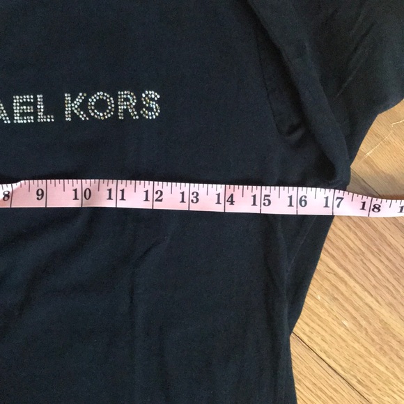 MICHAEL KORS Black 3/4 Sleeve Rhinestone Logo Top - Picture 4 of 8